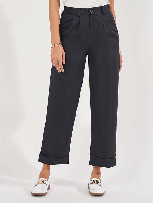 women mid-rise solid wide leg trouser - 21571463 - Standard Image - 0