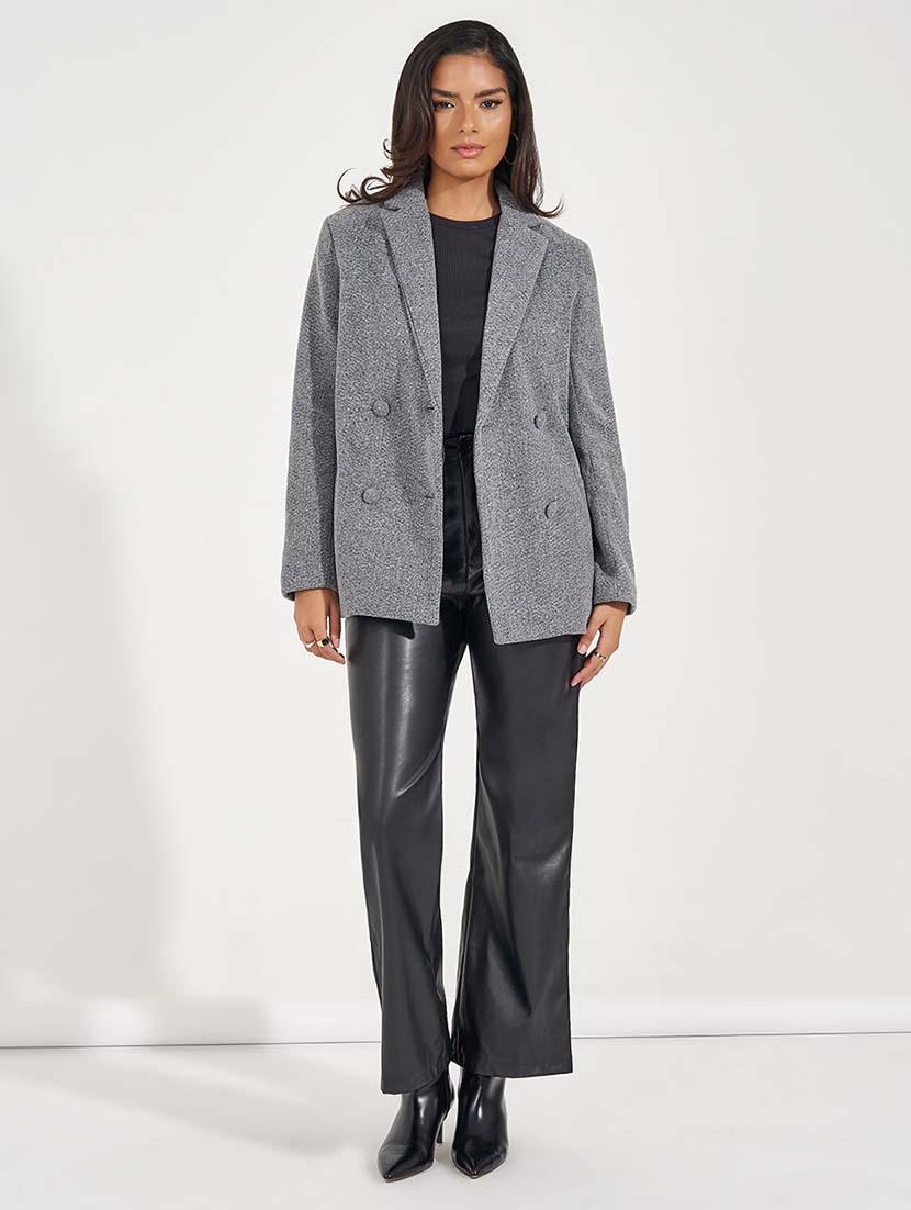 women grey solid double breasted blazer - 21571469 - Standard Image - 3