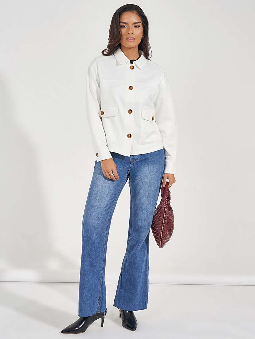 women white solid regular shacket - 21571477 -  Standard Image - 3