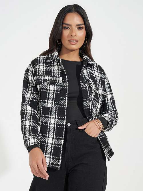 women black checkered regular shacket - 21571479 -  Standard Image - 0