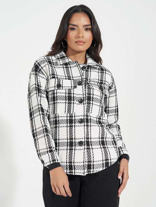 women white checkered regular shacket - 21571480 - Standard Image - 0