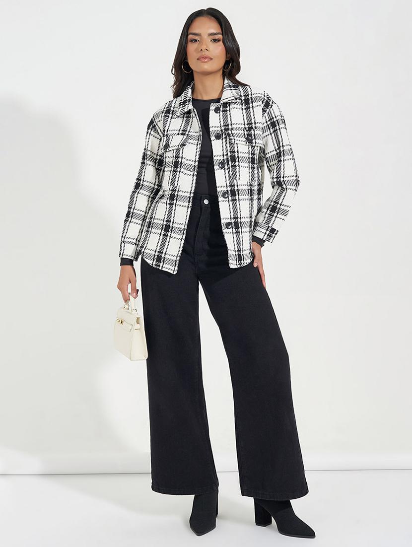 women white checkered regular shacket - 21571480 - Standard Image - 3