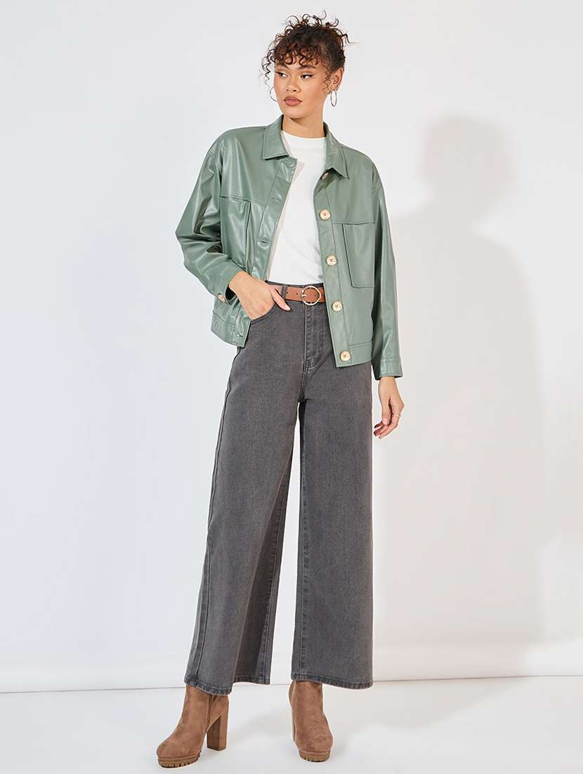 women olive solid regular jacket - 21571481 -  Standard Image - 3