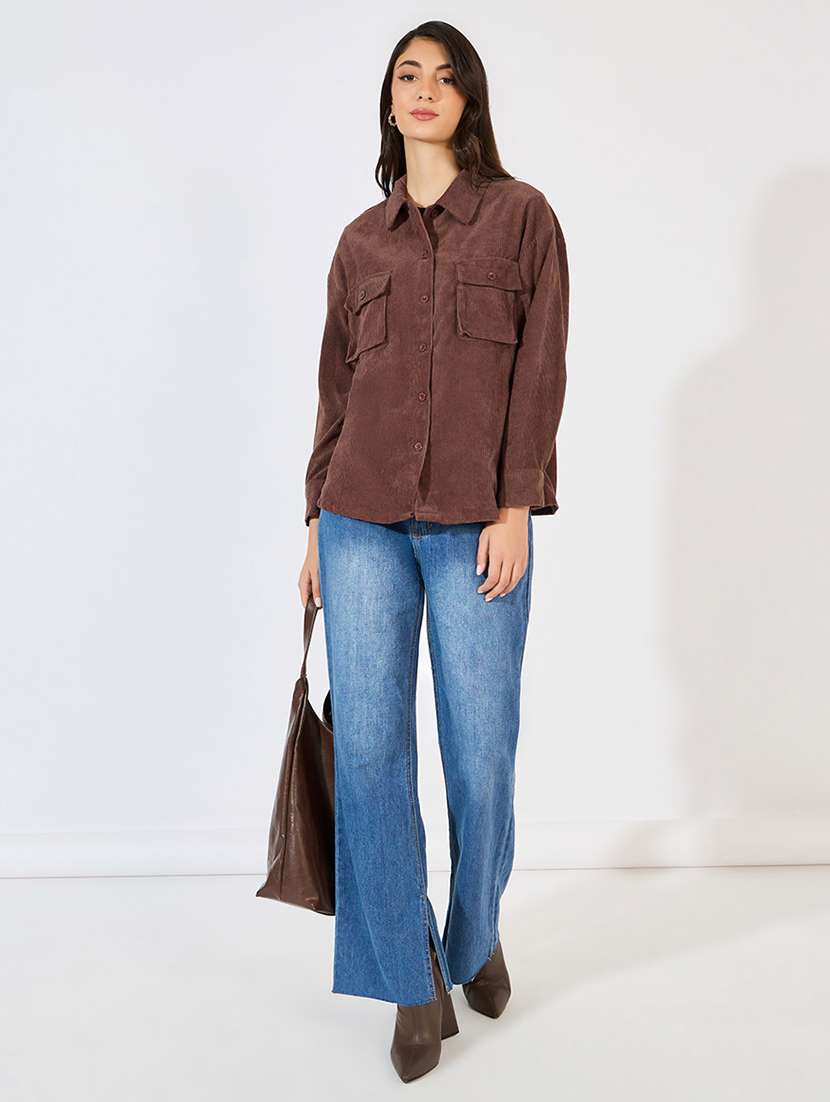 women long sleeve solid regular shacket - 21571487 -  Standard Image - 3