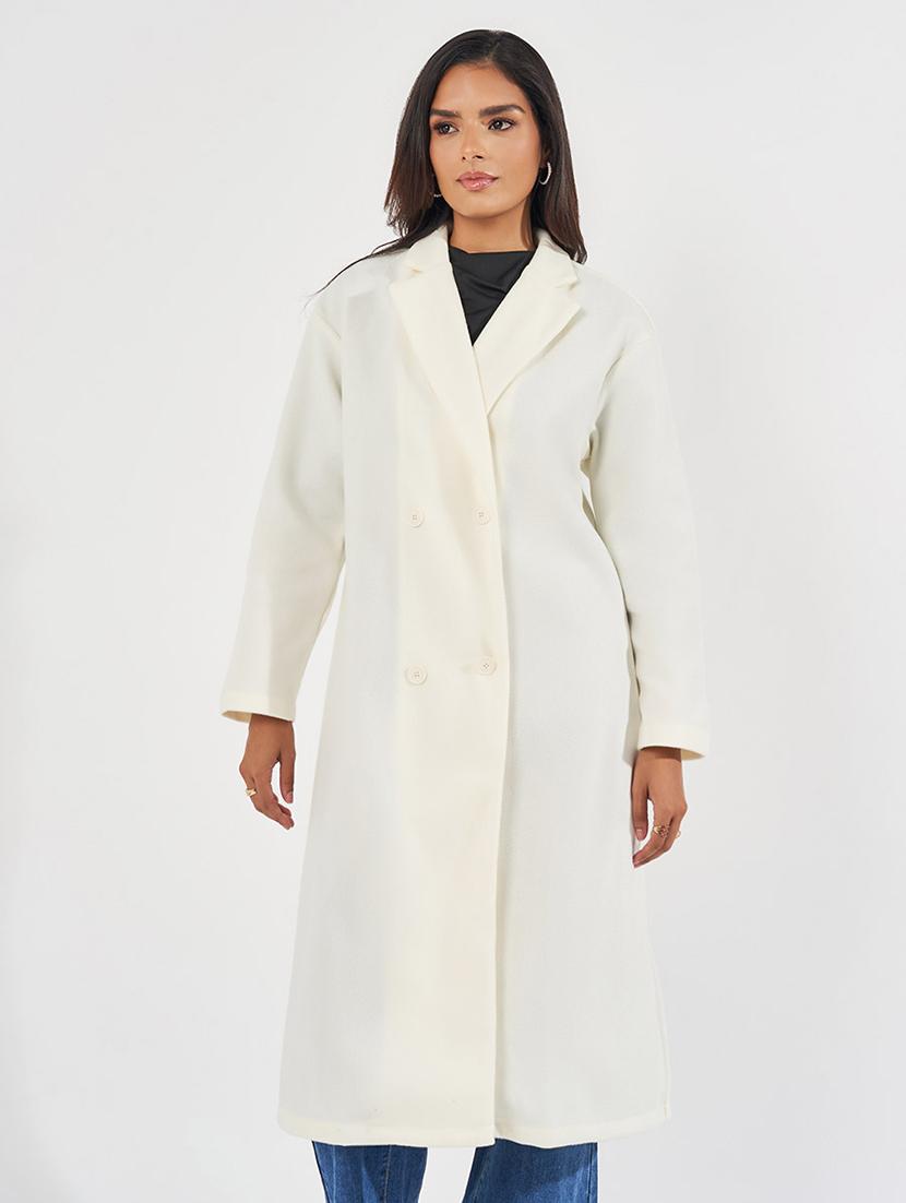 women off-white solid overcoat - 21571499 - Standard Image - 3