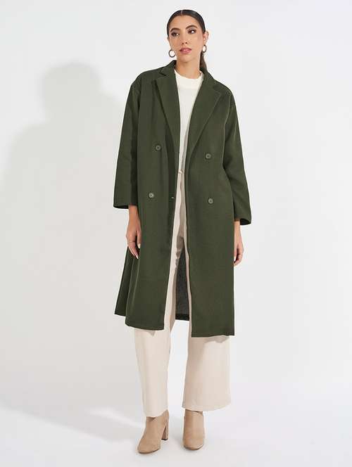 women olive solid overcoat - 21571500 - Standard Image - 0
