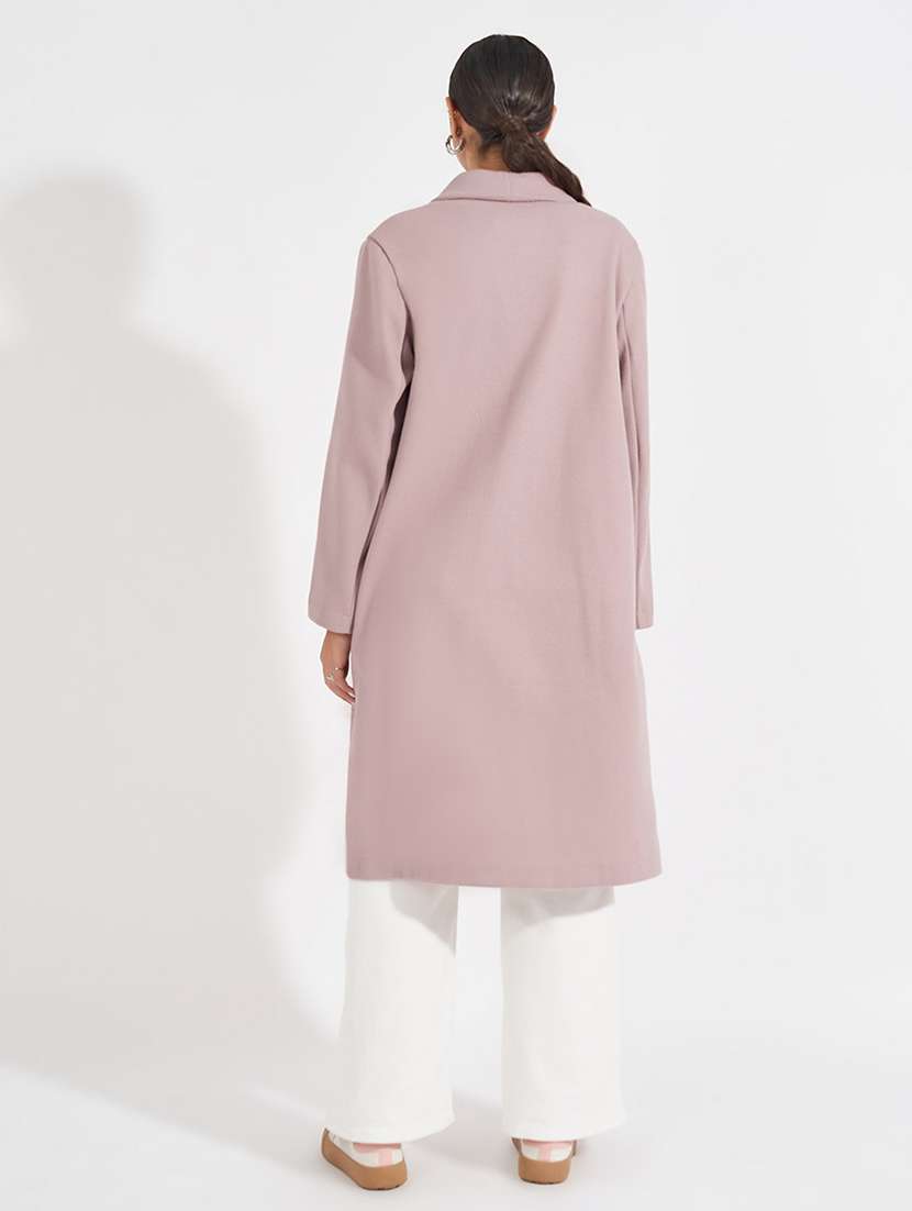 women pink solid overcoat - 21571501 -  Standard Image - 3