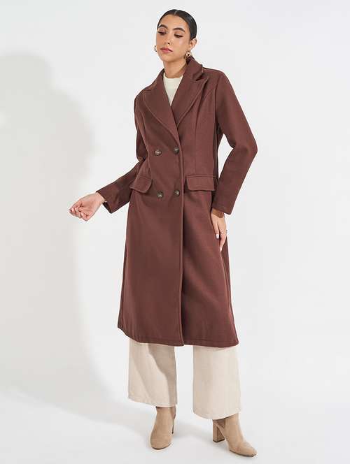 women full sleeve solid overcoat - 21571514 - Standard Image - 0