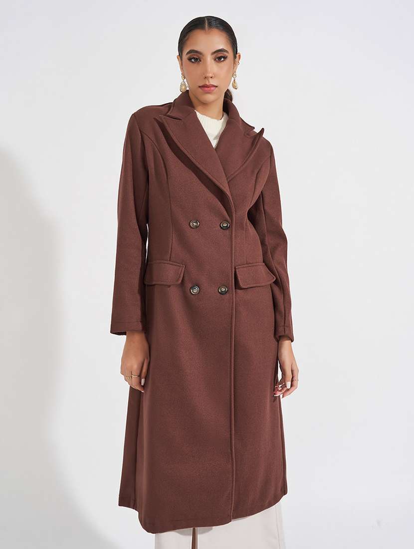 women full sleeve solid overcoat - 21571514 - Standard Image - 3