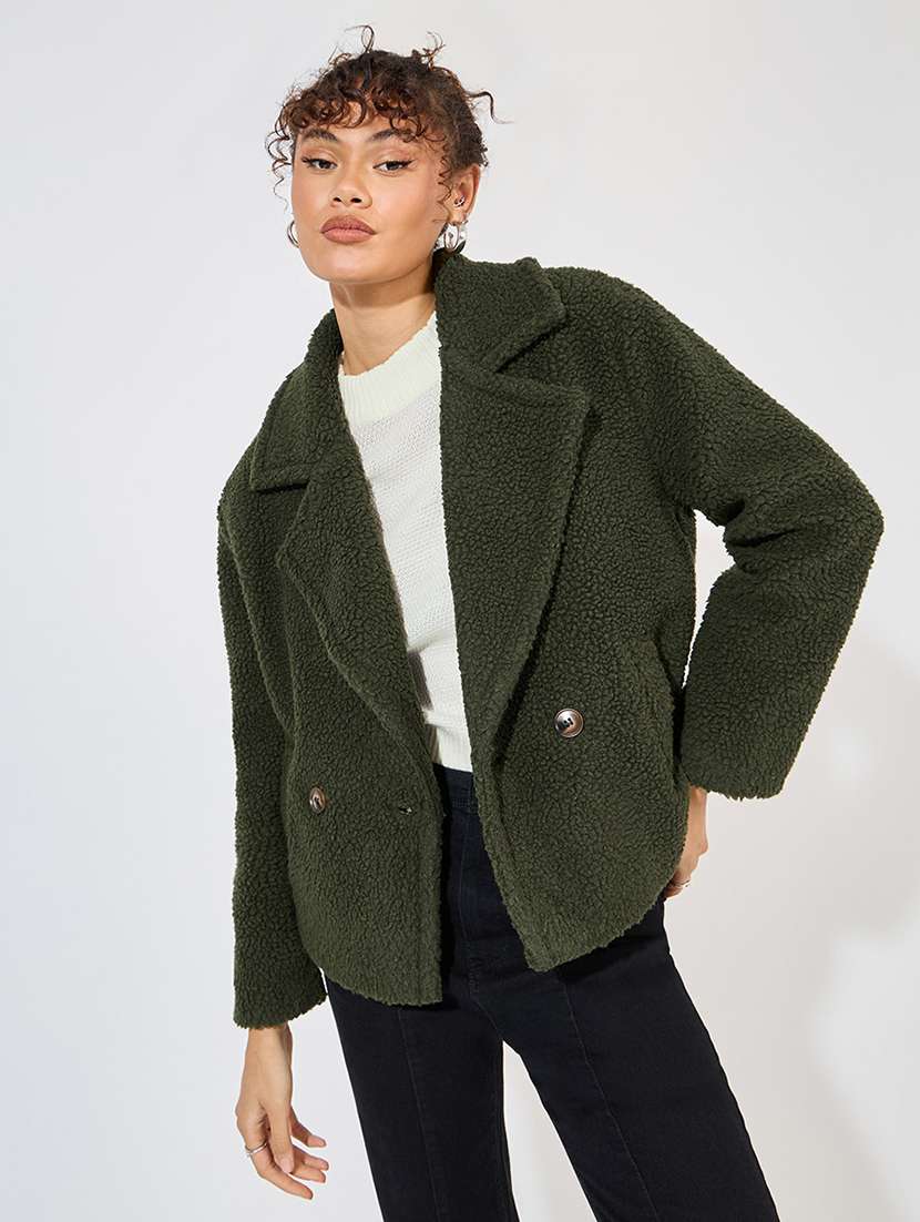 women full sleeve solid overcoat