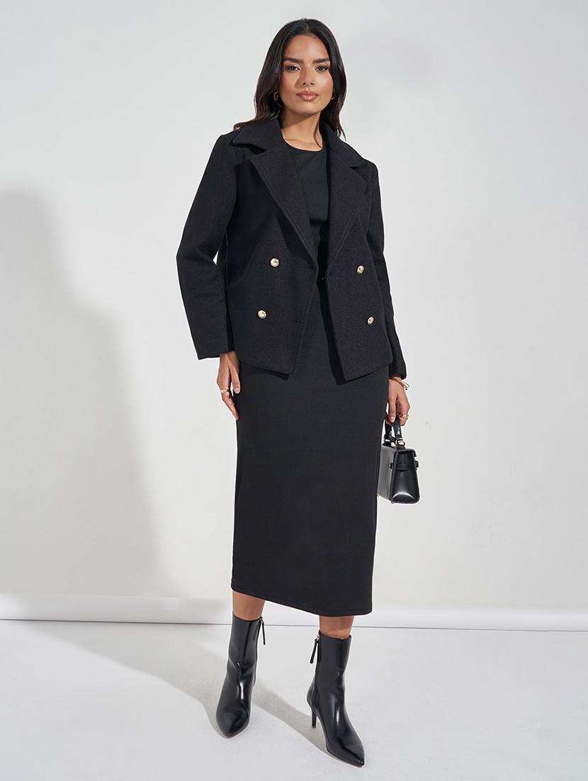 women black full sleeve solid coat - 21571523 - Standard Image - 3