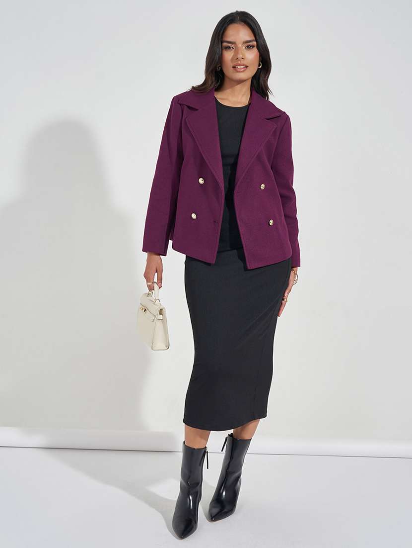women full sleeve solid overcoat - 21571524 - Standard Image - 3