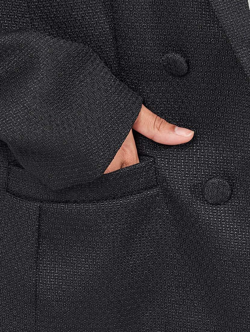 women black solid double breasted blazer - 21571531 - Standard Image - 3
