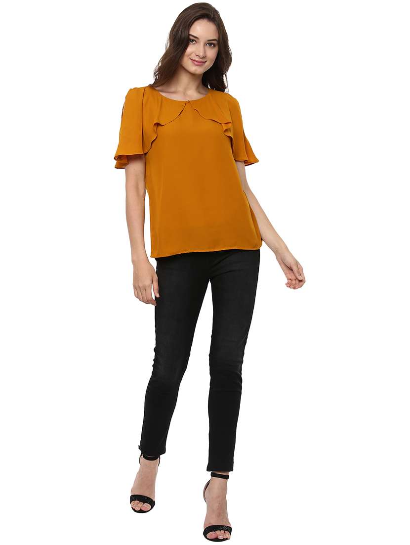 women mustard solid regular top - 21571610 - Standard Image - 3