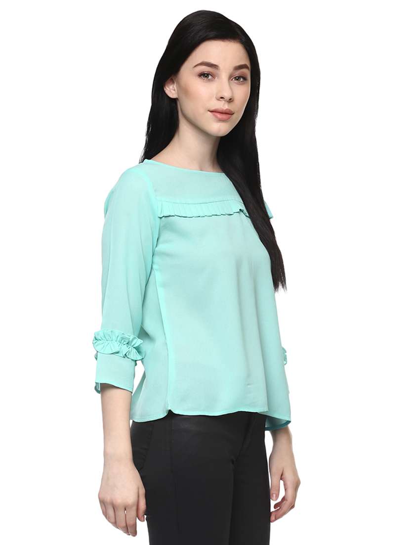 women sea green solid regular top