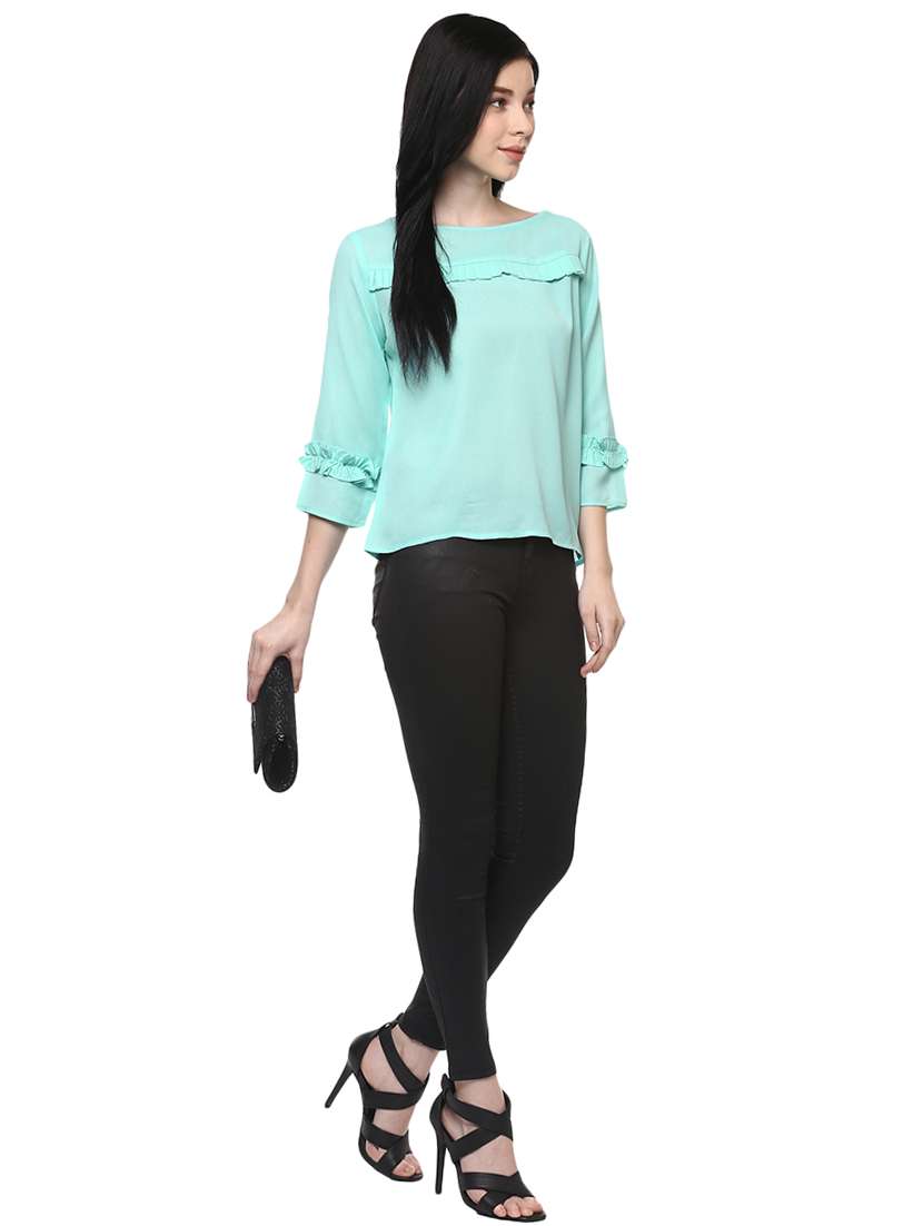 women sea green solid regular top - 21571617 - Standard Image - 3
