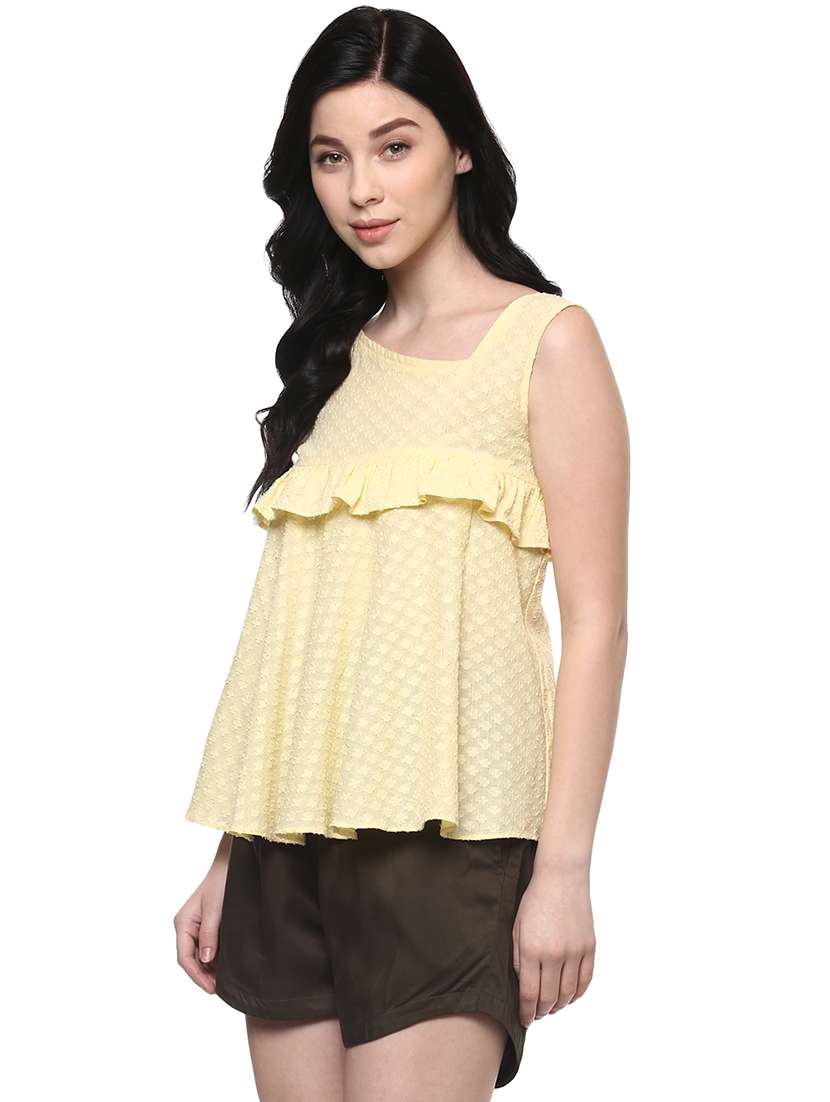 women yellow self-designed regular top