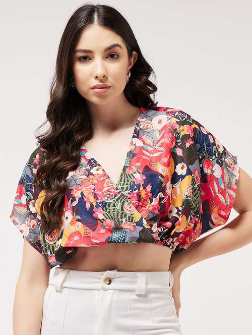 women v-neck printed crop top - 21571659 -  Standard Image - 0