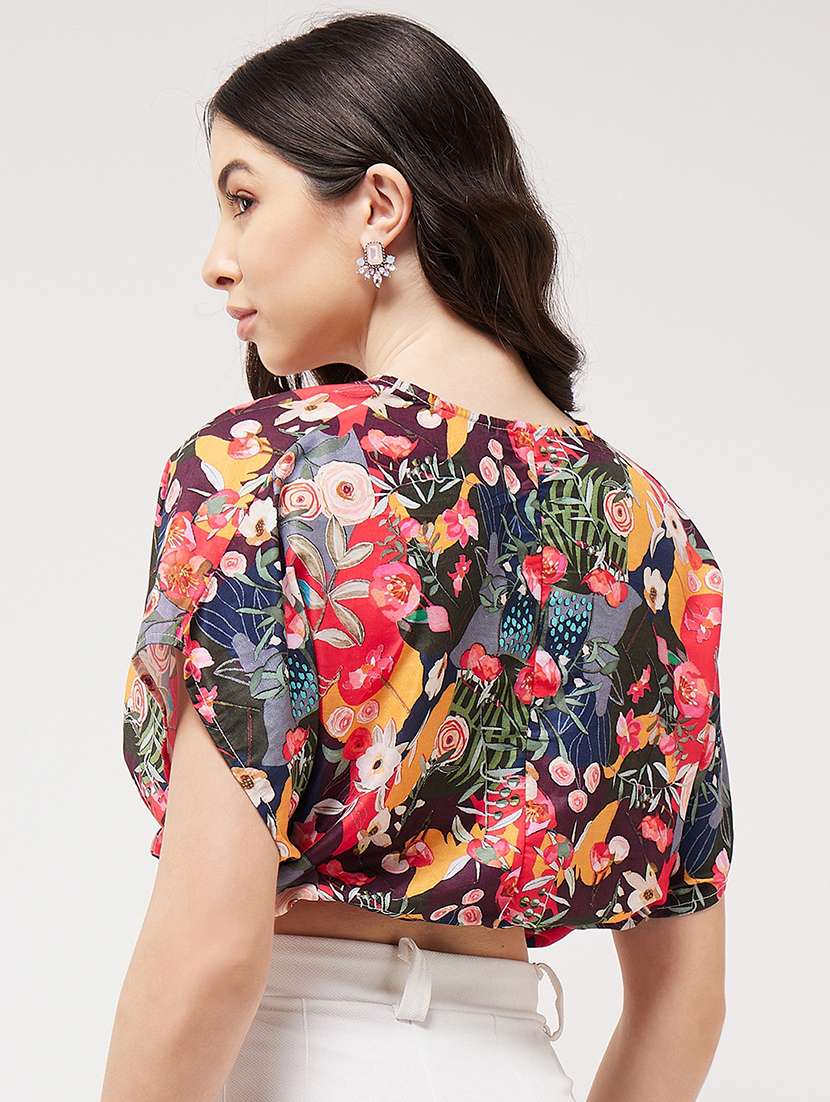 women v-neck printed crop top - 21571659 - Standard Image - 3