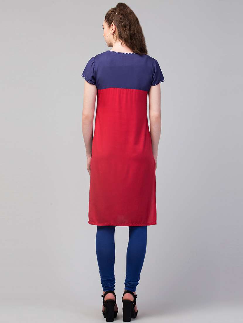 women cape sleeve round neck straight kurta - 21571699 -  Standard Image - 3