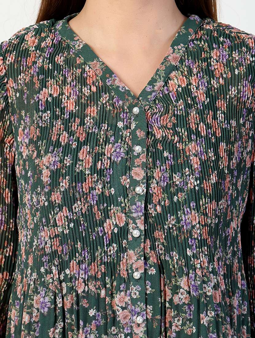 women bottle green floral printed regular top - 21571960 - Standard Image - 5