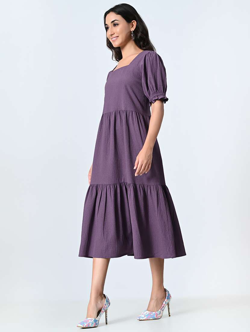 women solid smocked detailed tiered dress - 21571968 - Standard Image - 3