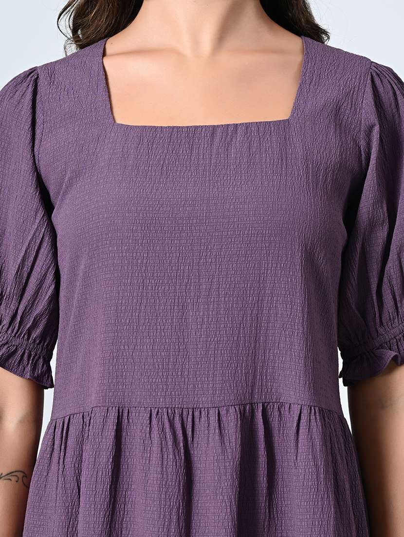 women solid smocked detailed tiered dress - 21571968 - Standard Image - 5