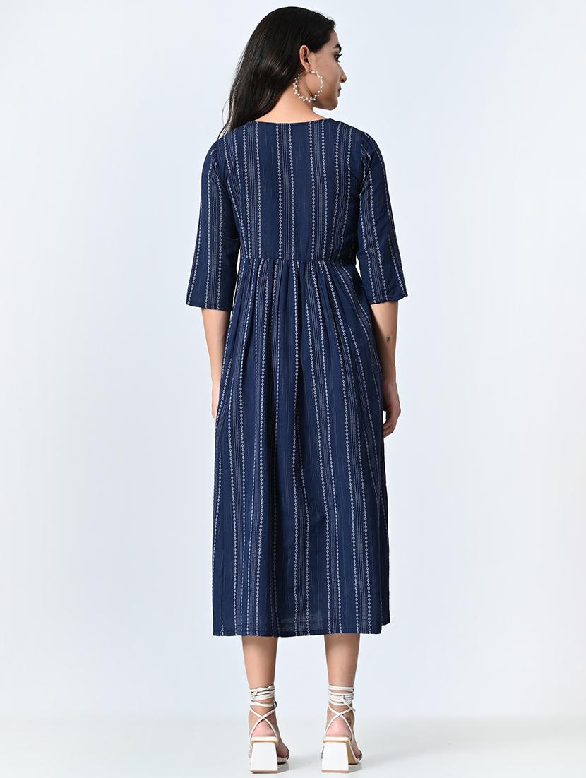 women blue stripes a-line dress - 21571970 - Standard Image - 3