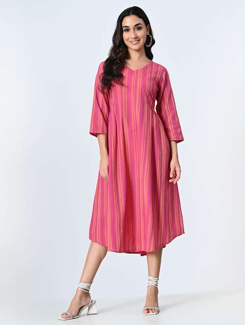women pink stripes a-line dress - 21571971 -  Standard Image - 0
