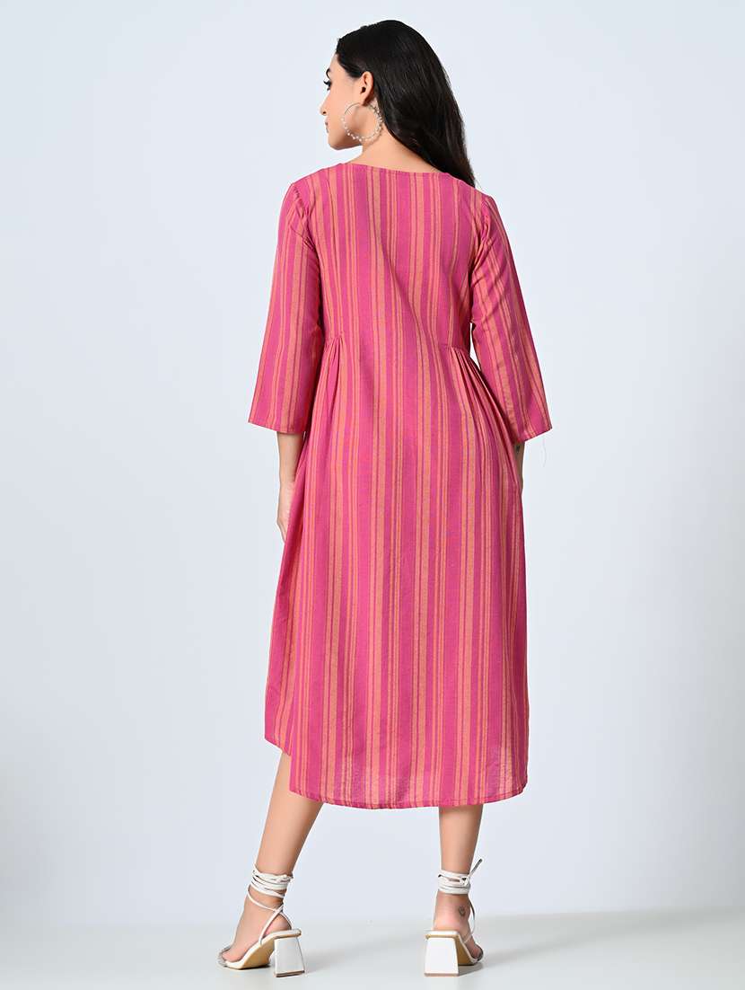 women pink stripes a-line dress - 21571971 -  Standard Image - 3