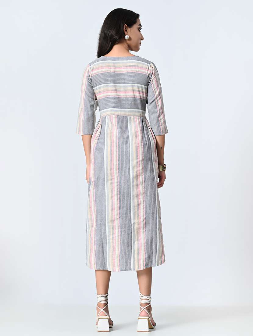 women grey stripes a-line dress - 21571972 - Standard Image - 3