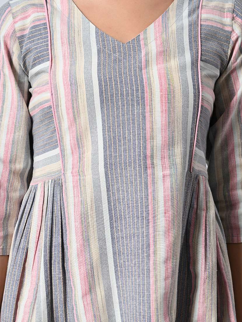 women grey stripes a-line dress - 21571972 - Standard Image - 5