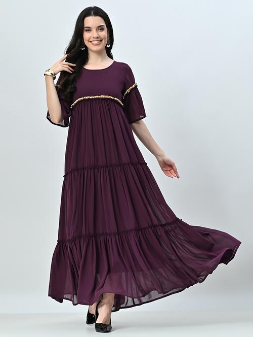 women purple solid tiered dress - 21571974 - Standard Image - 0