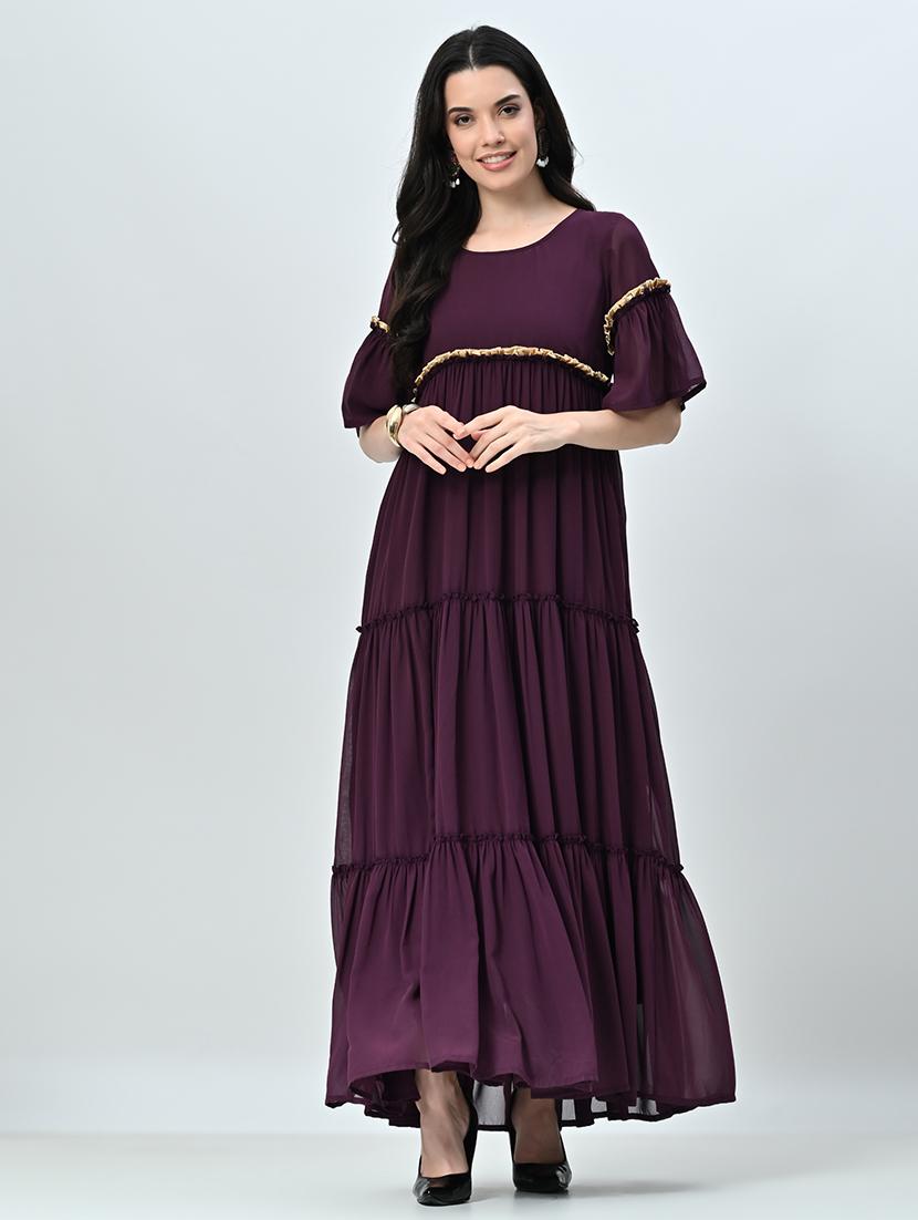 women purple solid tiered dress - 21571974 - Standard Image - 3