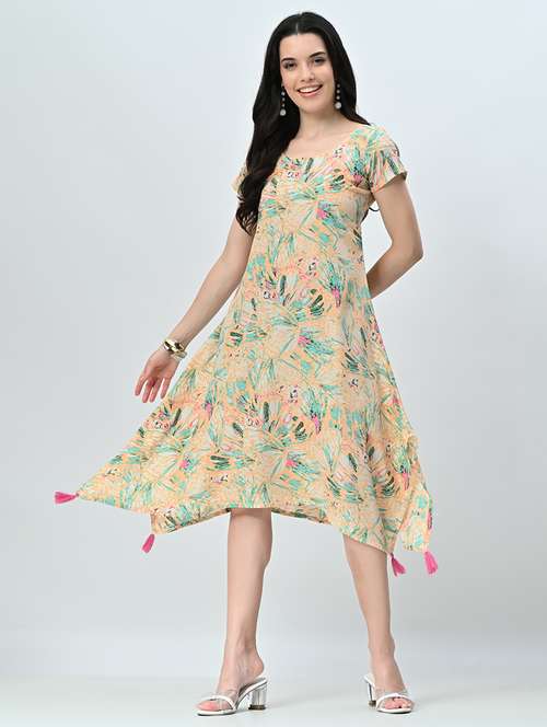 women orange floral printed a-line dress - 21571978 -  Standard Image - 0