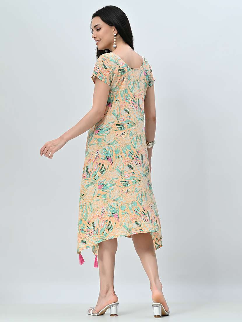 women orange floral printed a-line dress - 21571978 -  Standard Image - 3