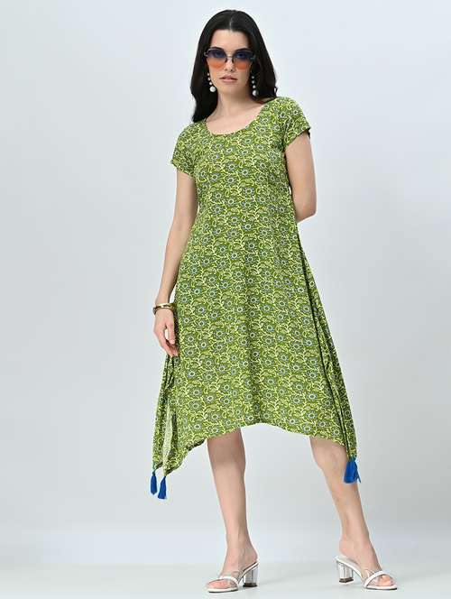 women green floral printed a-line dress - 21571980 - Standard Image - 0