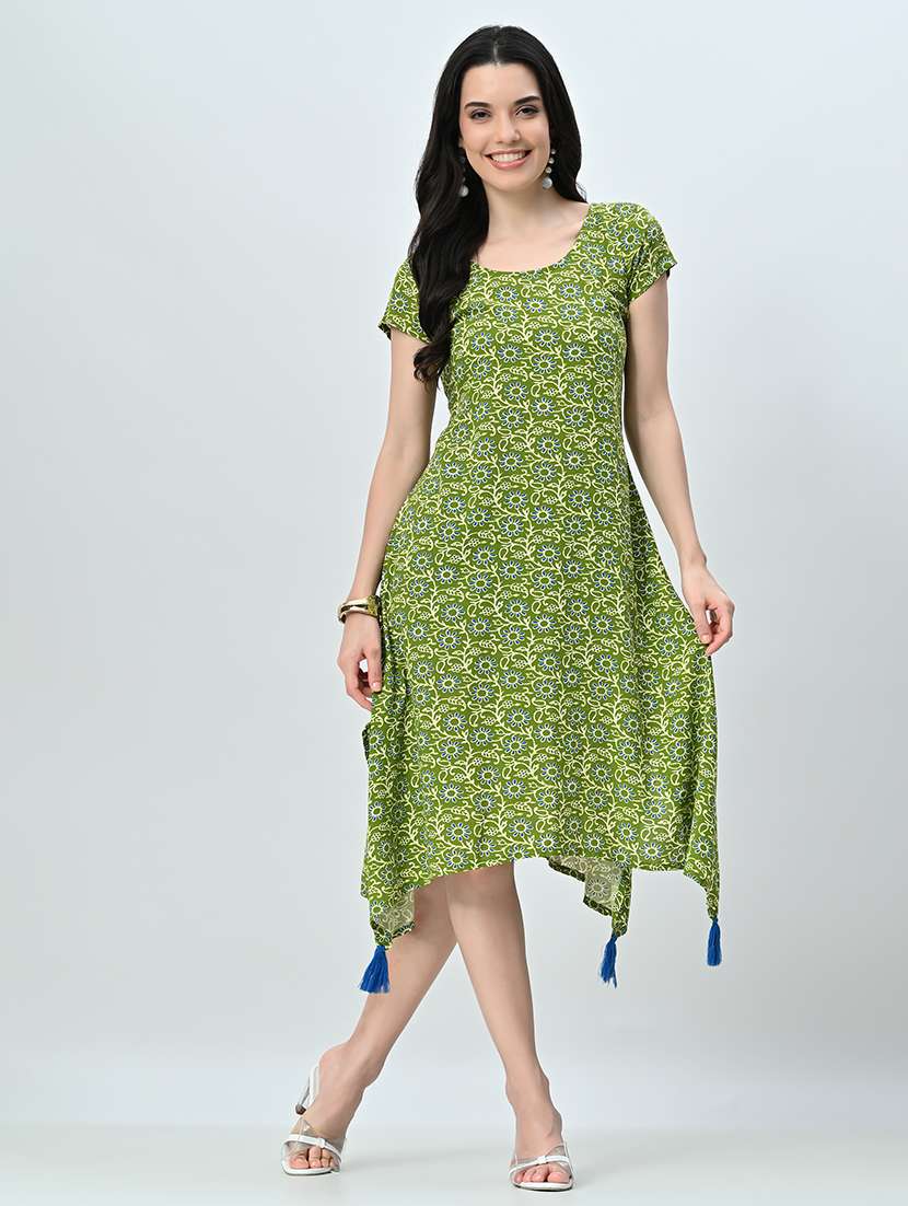 women green floral printed a-line dress - 21571980 - Standard Image - 3