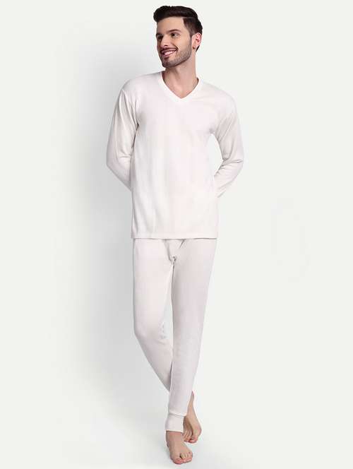 men solid long sleeve v neck thermal top - 21571989 - Standard Image - 0