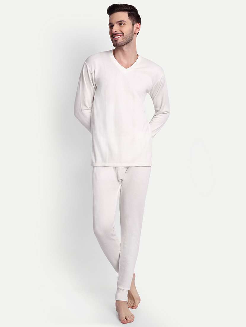 men solid long sleeve v neck thermal top - 21571989 - Zoom Image - 0