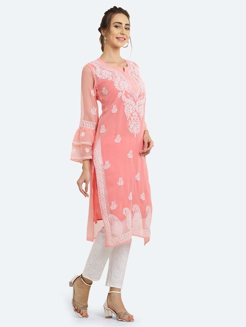 women solid with work chikankari straight kurta - 21572056 -  Standard Image - 3