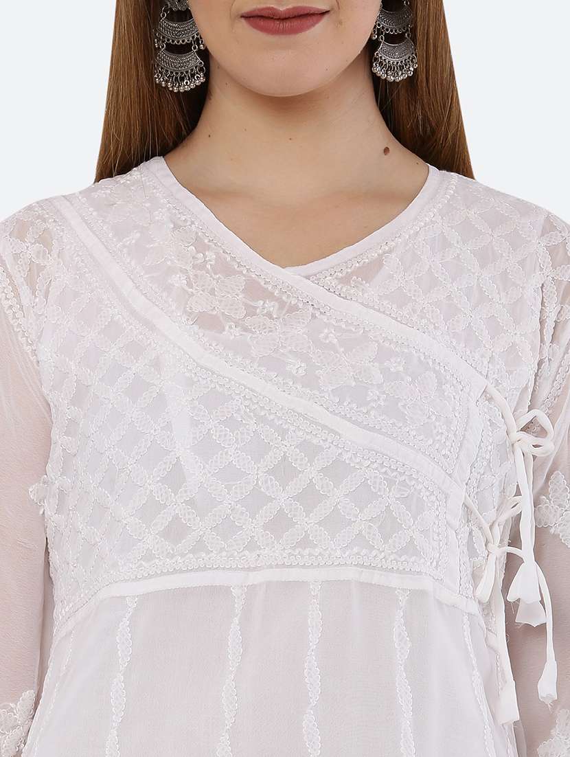 women chikankari overlap neck kurta - 21572105 -  Standard Image - 5