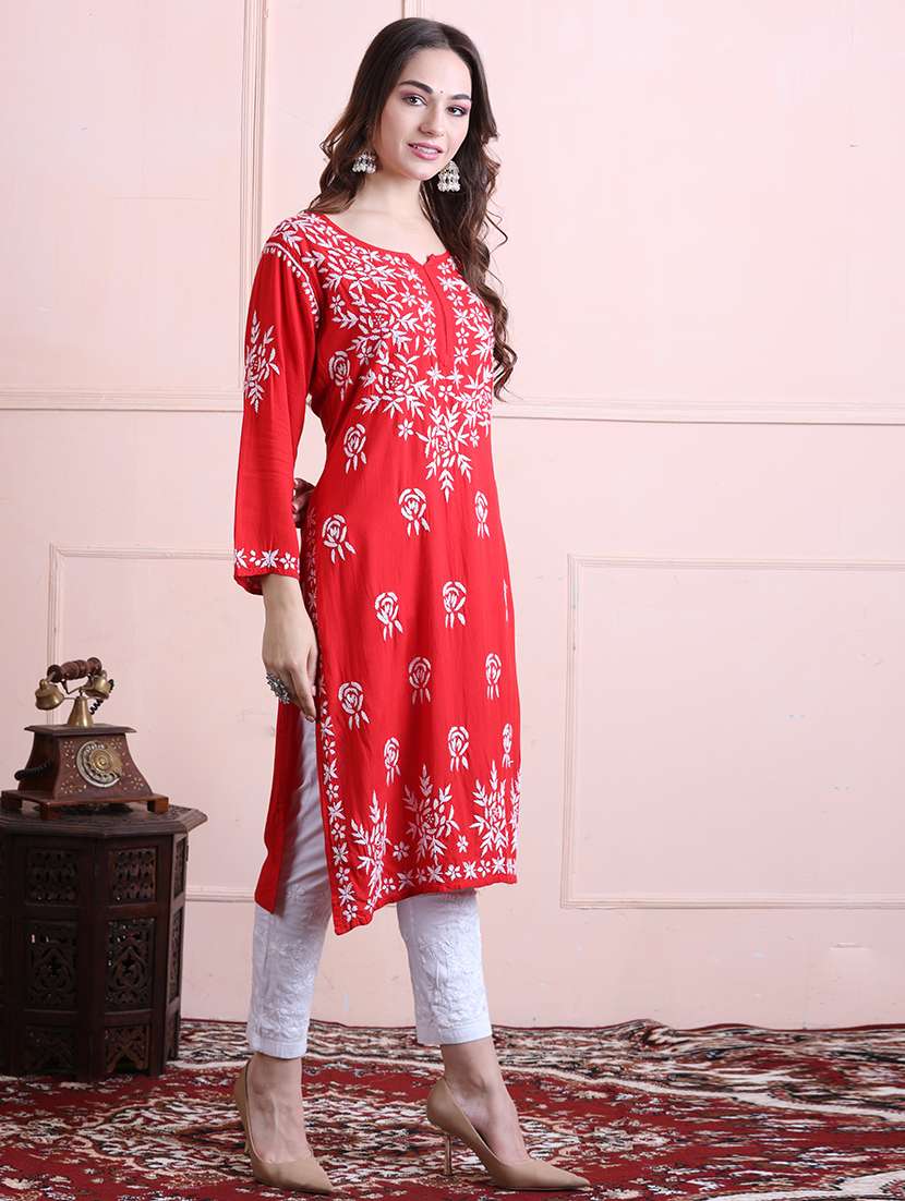 women solid with work chikankari straight kurta - 21572123 -  Standard Image - 3