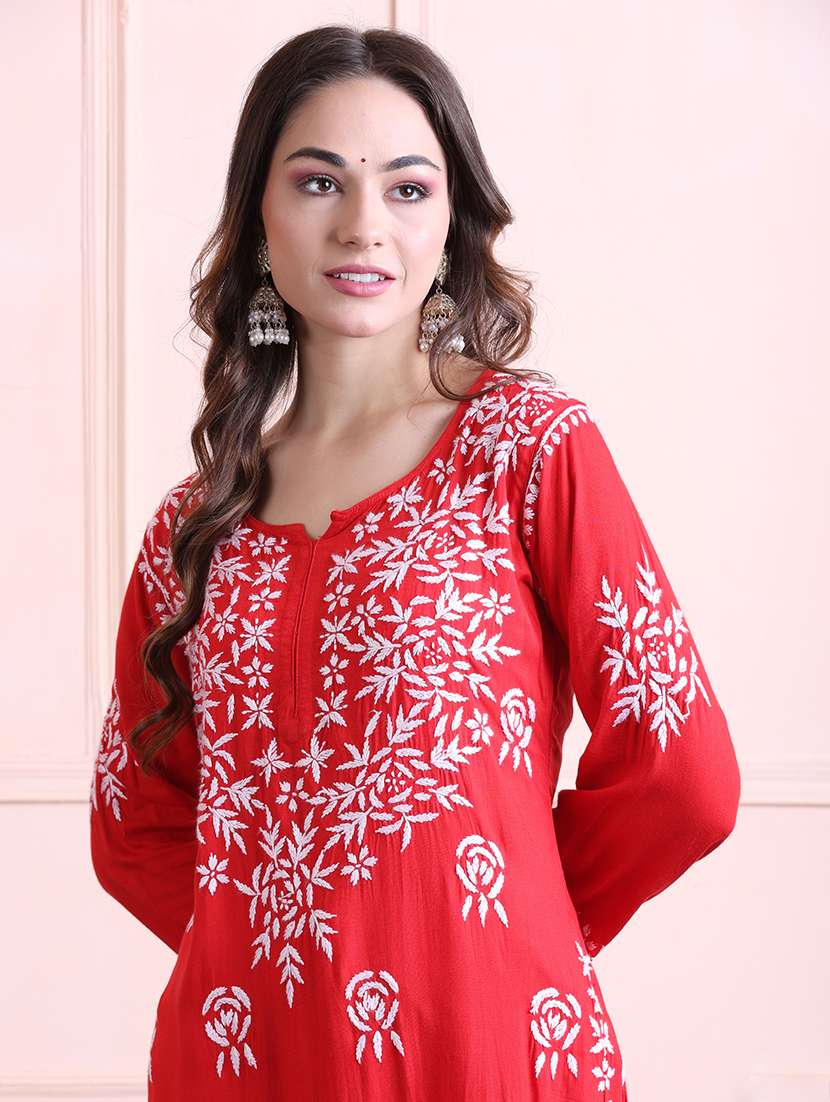 women solid with work chikankari straight kurta - 21572123 -  Standard Image - 5