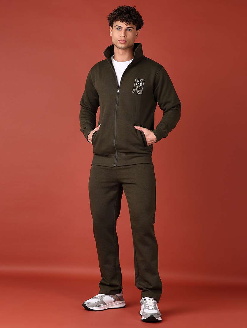 men long sleeves solid full length track suit