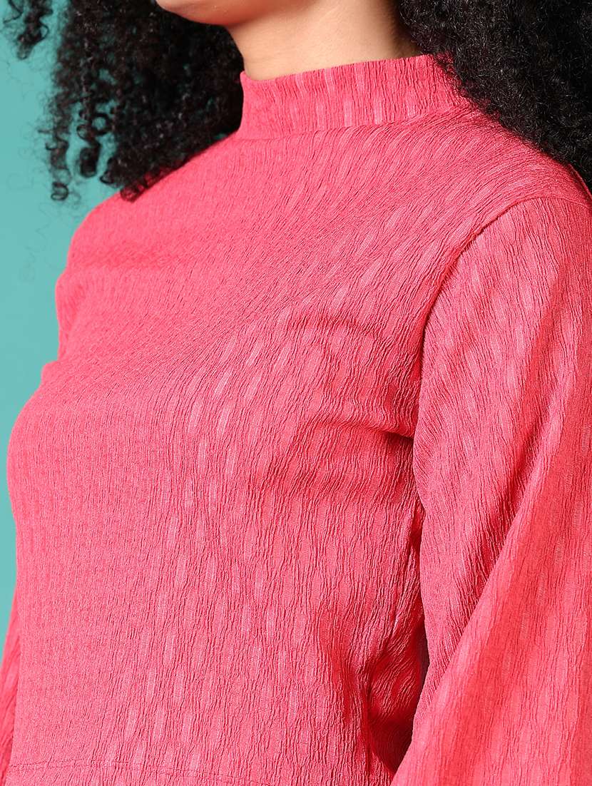 women pink self design long sleeve crop top - 21572210 -  Standard Image - 5