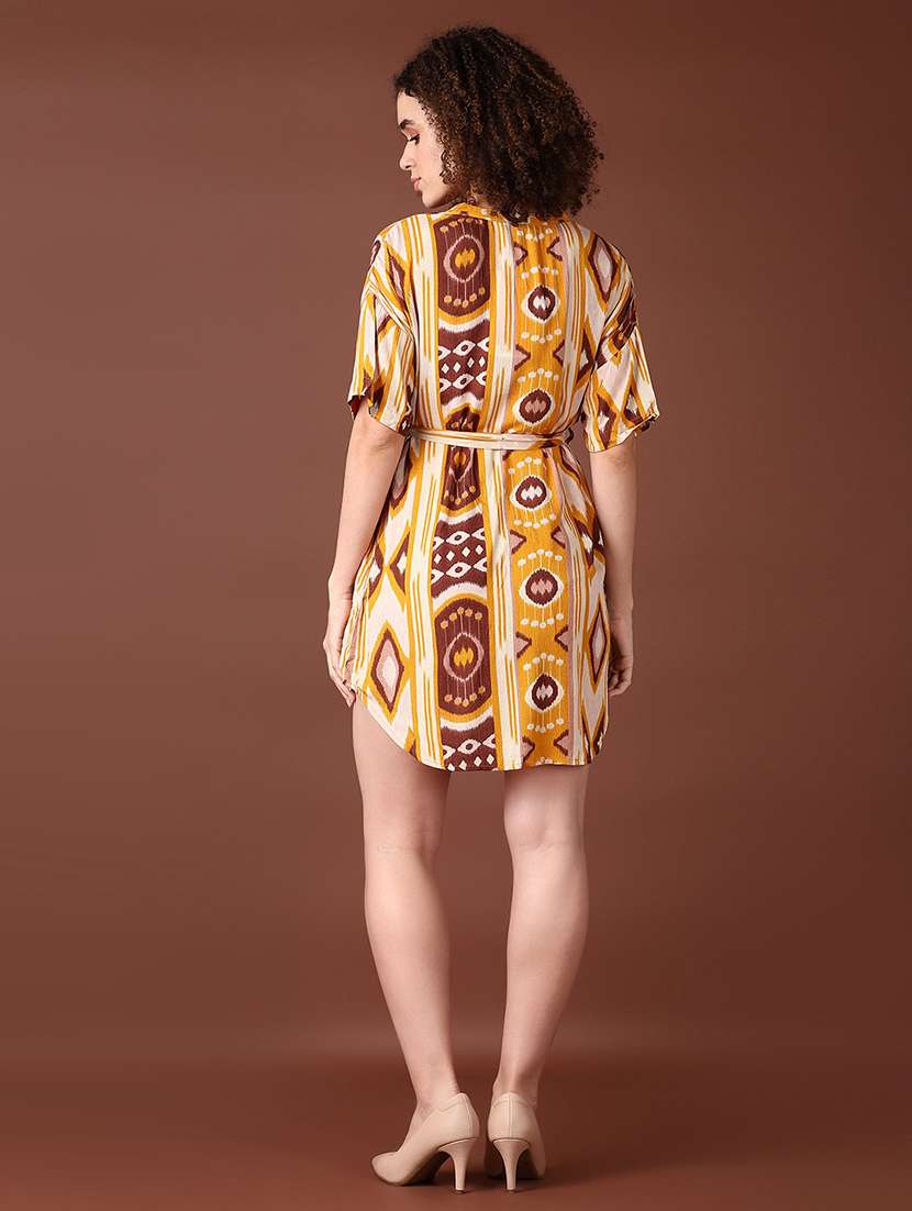 women yellow printed short sleeve a-line dress - 21572216 -  Standard Image - 3