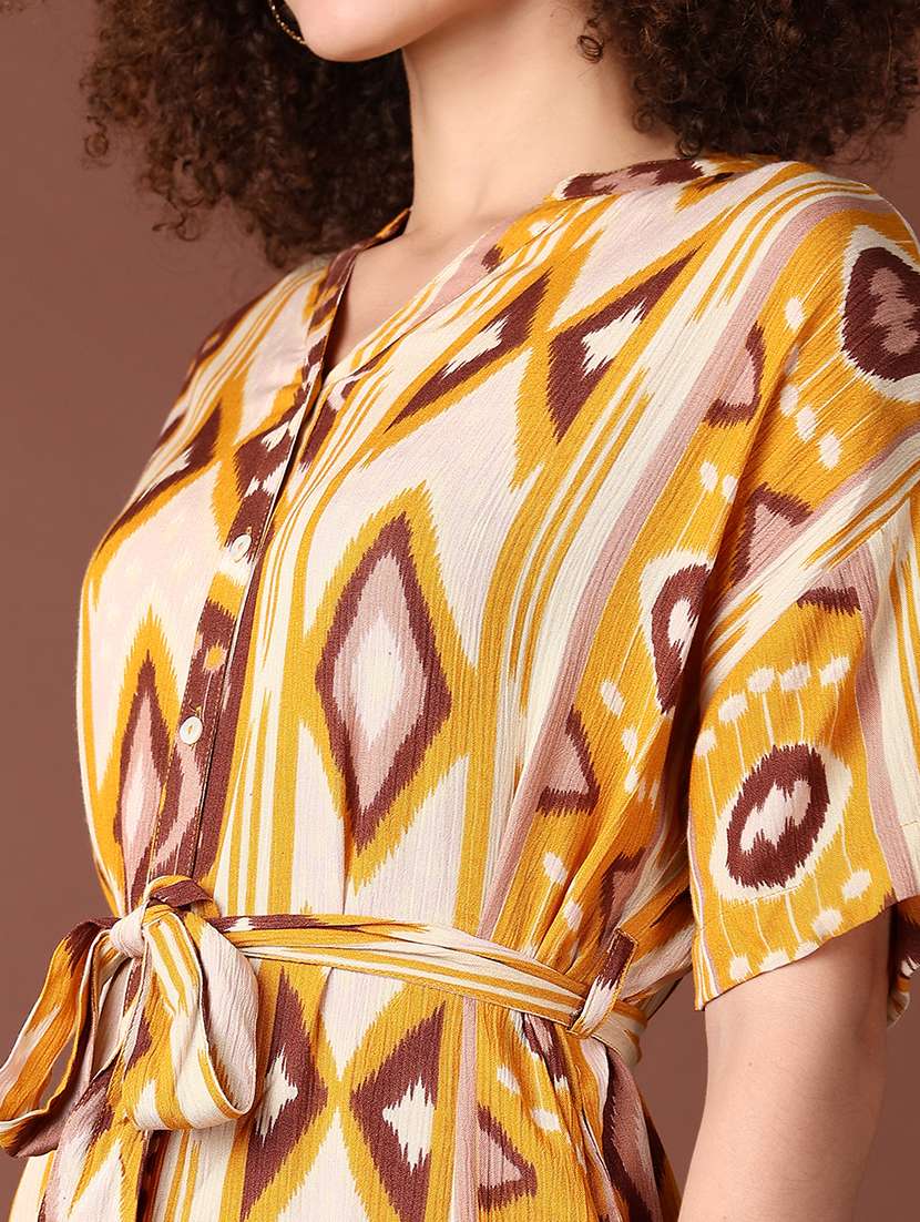 women yellow printed short sleeve a-line dress - 21572216 -  Standard Image - 5
