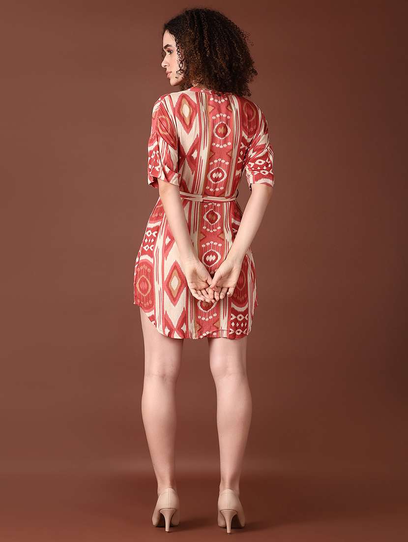 women pink printed short sleeve a-line dress - 21572217 -  Standard Image - 3