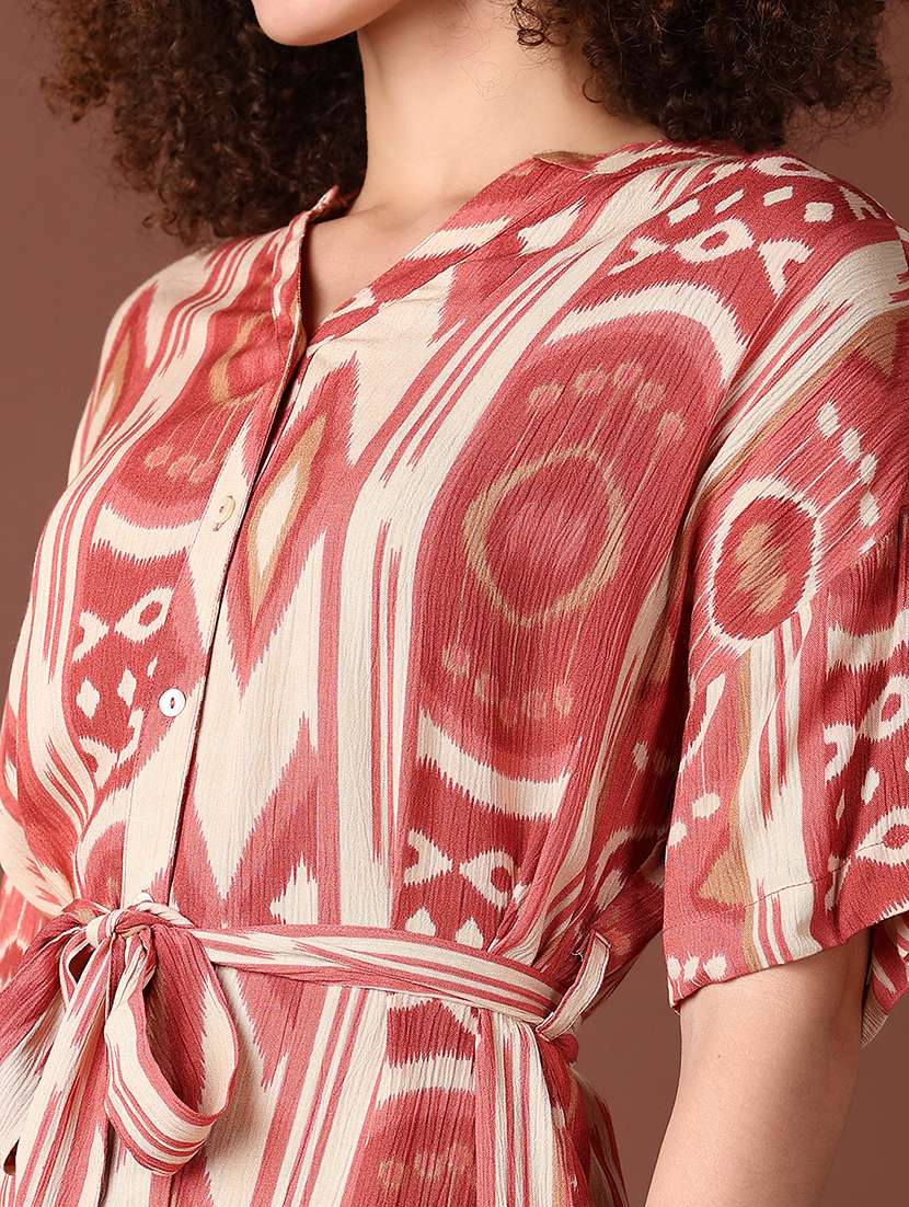 women pink printed short sleeve a-line dress - 21572217 -  Standard Image - 5